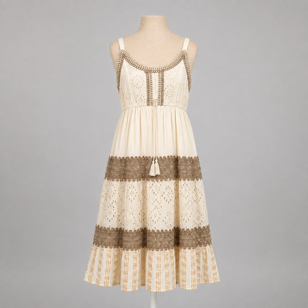 Vintage Y2K Fairy Eyelet Lace Dress Size M 100% Cotton Boho Cottagecore Indie